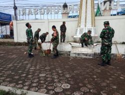 Jelang Hari Pahlawan, TNI-Polri Bersihkan Alun alun Tanjungsari