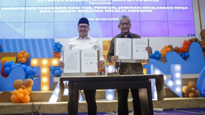 PT. Bank Pembangunan Daerah Jawa Barat dan Banten Tbk (bank bjb) menandatangani perjanjian kerjasama dengan PT Taspen (Persero) untuk terus meningkatkan layanan terhadap nasabah pensiunan Senin (25/4)
