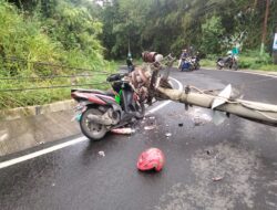 Tiang Listrik Roboh Timpa Pemotor di Cadas Pangeran Sumedang