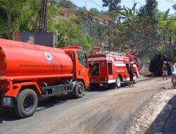 Kebakaran Lahan, Rumpun Bambu Longsor Tutup Jalan Sumedang – Tanjungkerta