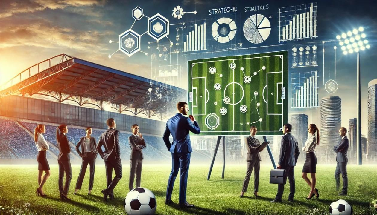 Ilustrasi pelatih sepak bola sedang memikirkan strategi