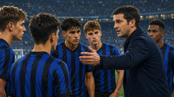 Cristian Chivu bersama para pemain muda Inter Milan yang diproyeksikan menjadi masa depan klub.