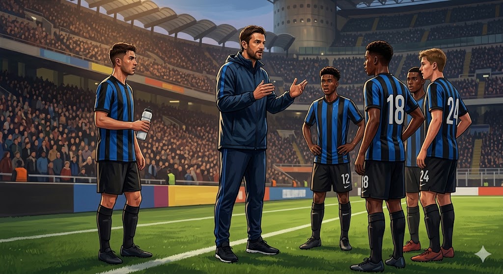 Ilustrasi Cristian Chivu bersama para pemain muda Inter Milan.
