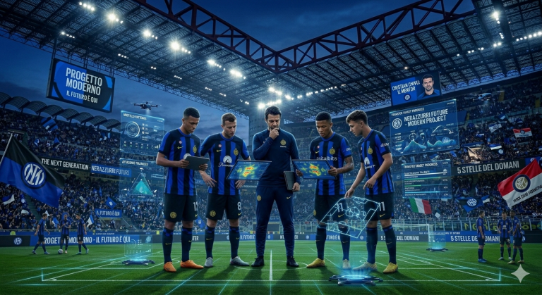 Ilustrasi Cristian Chivu dan pemain muda Inter Milan