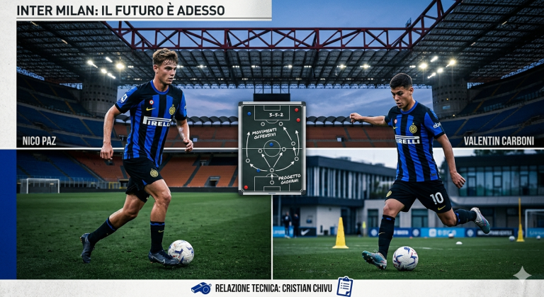 Nico Paz dan Valentin Carboni dalam ilustrasi perbandingan pemain muda target proyek Cristian Chivu di Inter Milan