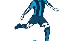 Ilustrasi gelandang muda berbakat dengan nuansa biru hitam.