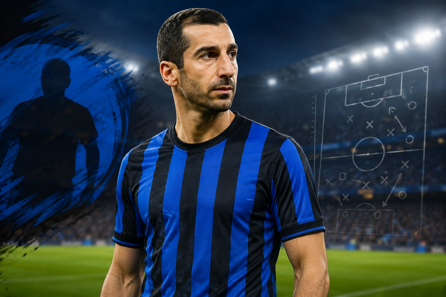 Henrikh Mkhitaryan dalam ilustrasi bergaya Inter Milan.