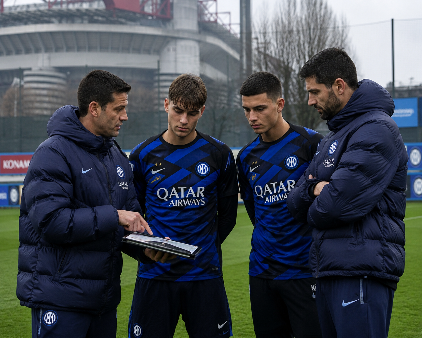 Ilustrasi Cristian Chivu memantau latihan Inter Milan bersama pemain muda dalam persiapan musim 2026 2027