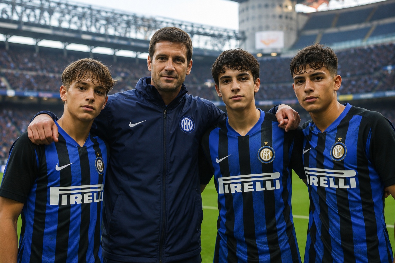 Ilustrasi Cristian Chivu bersama tiga wonderkid yang diproyeksikan menjadi masa depan Inter Milan