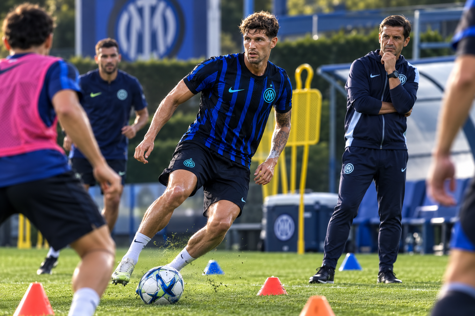 Ilustrasi John Stones berlatih bersama Inter Milan menjelang musim Serie A 2026/2027.