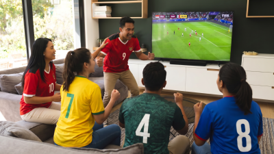 Suasana nonton bareng sepak bola di rumah ala tribun VIP.